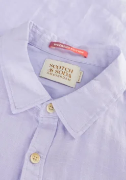 lichtblauwe scotch & soda casual overhemd linen shirt with roll-up