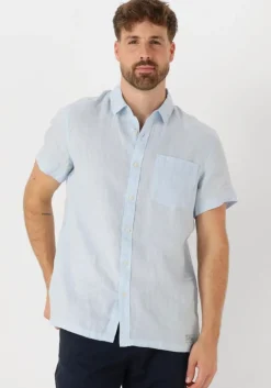 lichtblauwe scotch & soda casual overhemd short-sleeved regular fit linen shirt