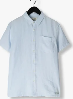lichtblauwe scotch & soda casual overhemd short-sleeved regular fit linen shirt
