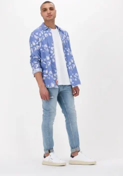 lichtblauwe scotch & soda casual overhemd regular fit bonded shirt