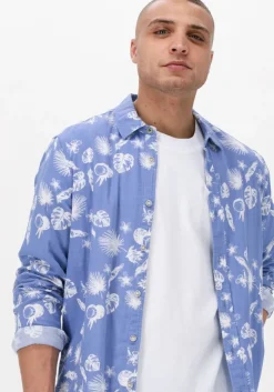 lichtblauwe scotch & soda casual overhemd regular fit bonded shirt