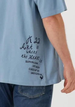 lichtblauwe scotch & soda t-shirt loose-fit artwork t-shirt