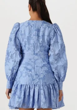 lichtblauwe selected femme mini jurk slfcalli-sadie ls short v-neck dress ff