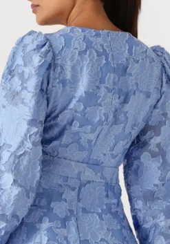 lichtblauwe selected femme mini jurk slfcalli-sadie ls short v-neck dress ff