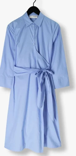 lichtblauwe selected femme midi jurk slfaviana ls midi wrap dress