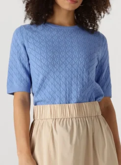 lichtblauwe selected femme top slfhelen 2/4 knit boat neck