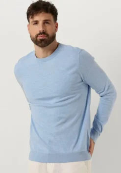 lichtblauwe selected homme trui slhberg crew neck noos
