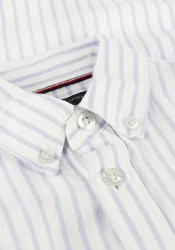 lichtblauwe tommy hilfiger klassieke overhemden linen blend striped shirt ls