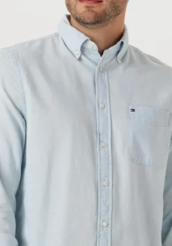 lichtblauwe tommy hilfiger klassiek overhemd chambray pocket rf shirt