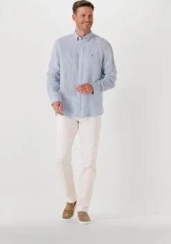 lichtblauwe tommy hilfiger casual overhemd pigment dyed li solid rf shirt