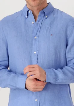 lichtblauwe tommy hilfiger casual overhemd pigment dyed li solid rf shirt
