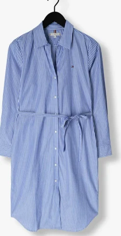 lichtblauwe tommy hilfiger midi jurk ess poplin regular shirt dress
