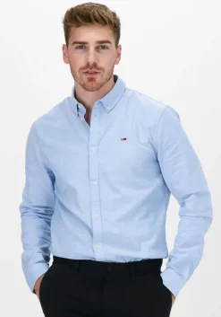 lichtblauwe tommy jeans casual overhemd tjm slim stretch oxford shirt
