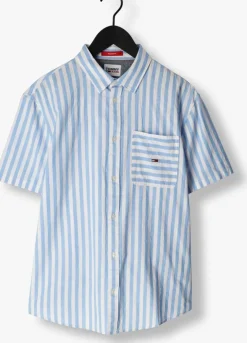 lichtblauwe tommy jeans casual overhemd tjm rlx ss stripe linen shirt