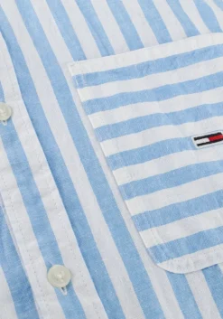 lichtblauwe tommy jeans casual overhemd tjm rlx ss stripe linen shirt