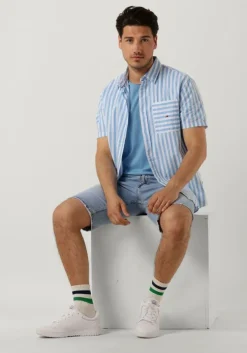 lichtblauwe tommy jeans casual overhemd tjm rlx ss stripe linen shirt