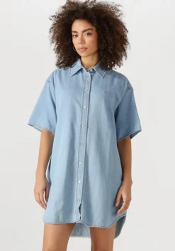 lichtblauwe tommy jeans mini jurk ss shirt dress ext