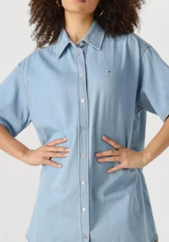 lichtblauwe tommy jeans mini jurk ss shirt dress ext