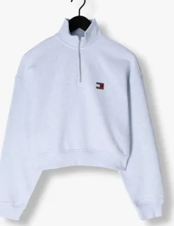 lichtblauwe tommy jeans trui tjw bxy crp badge 1/4zip