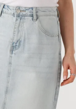 lichtblauwe withblack midirok wblgala denim skirt