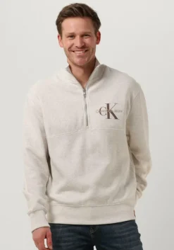 lichtgrijze calvin klein trui monologo waffle half zip hwk