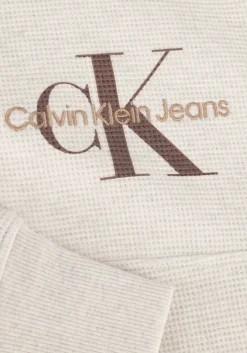 lichtgrijze calvin klein trui monologo waffle half zip hwk