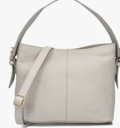 lichtgrijze fred de la bretoniere handtas lindi bucket bag grain leather