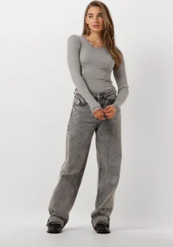 lichtgrijze rosemunde top babette silk t-shirt lace