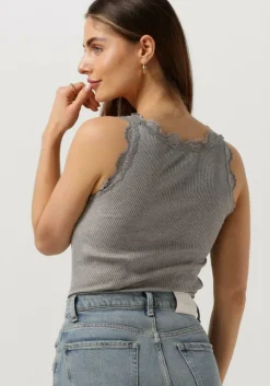 lichtgrijze rosemunde top silk top w/ lace