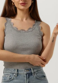 lichtgrijze rosemunde top silk top w/ lace