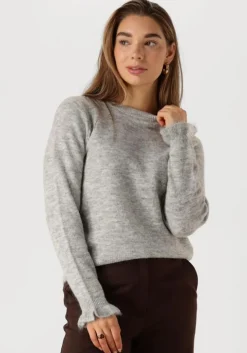 lichtgrijze selected femme trui slflulu ls knit frill cuff o-neck