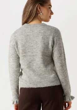 lichtgrijze selected femme trui slflulu ls knit frill cuff o-neck
