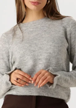 lichtgrijze selected femme trui slflulu ls knit frill cuff o-neck