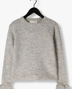 lichtgrijze selected femme trui slflulu ls knit frill cuff o-neck