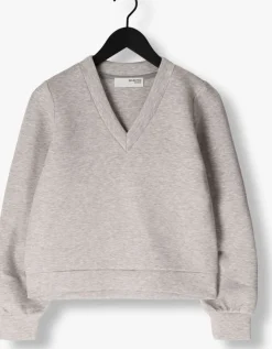 lichtgrijze selected femme trui slfjamila ls v-neck sweat