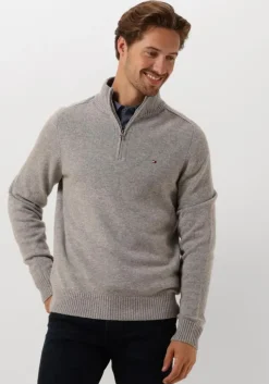 lichtgrijze tommy hilfiger trui lambswool zip mock