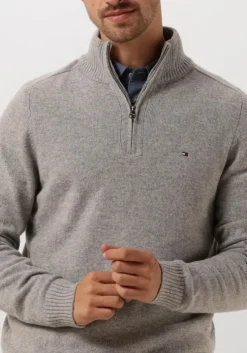 lichtgrijze tommy hilfiger trui lambswool zip mock