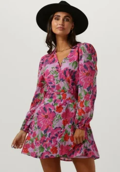 multi alix the label mini jurk ladies woven painted flower broderie dress