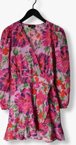 multi alix the label mini jurk ladies woven painted flower broderie dress