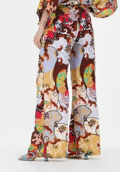 multi summum wijde broek trouser festival print on viscose satin