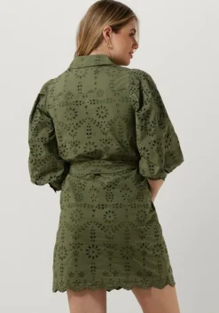 olijf scotch & soda mini jurk puff sleeve cotton midi dress