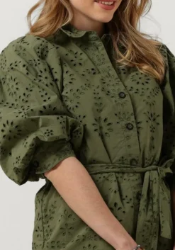 olijf scotch & soda mini jurk puff sleeve cotton midi dress