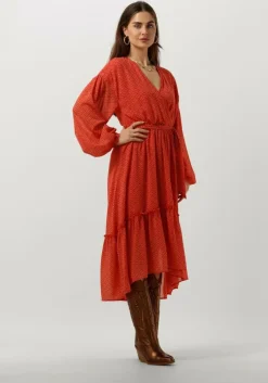 oranje colourful rebel midi jurk embla small geo balloon sleeve midi dress