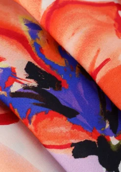 oranje jansen amsterdam midi jurk wbf514 woven print dress kneelength v-neck 3/4 puffed sleeve