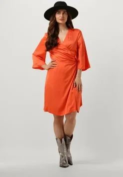 oranje selected femme mini jurk slffranziska 3/4 short satin wrap dress
