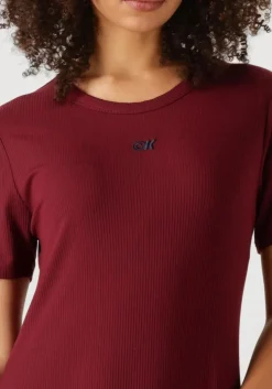 rode calvin klein maxi jurk a- modal rib ss dress