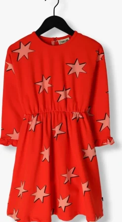rode carlijnq mini jurk stars-dress longsleeve ruffles