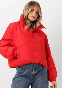 rode co'couture gewatteerde jas frosty crop purr jacket