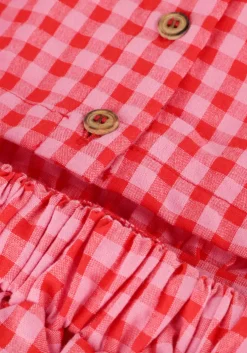 rode daily brat midi jurk silly checked dress