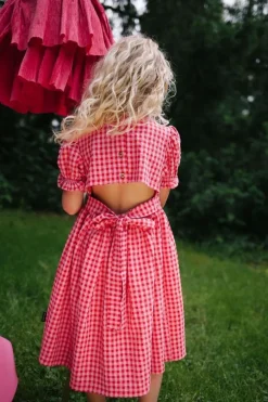 rode daily brat midi jurk silly checked dress